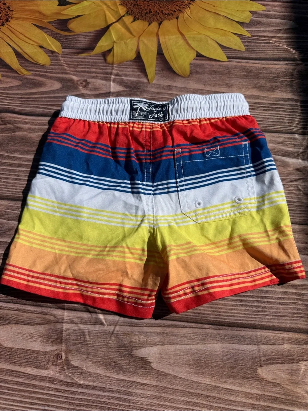 Janie and Jack Boys' Striped Swim Shorts in Red, Blue, Yellow, Orange, White